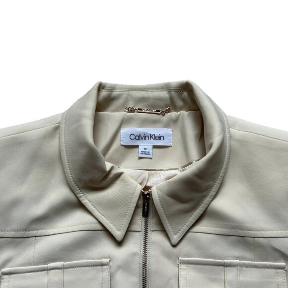 New Women's Calvin Klein Belted Full Zip Suit Blazer Size 10 Wheat MSRP $149 - Picture 3 of 6